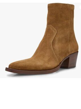 Tang'scuisins Brown Pointed Toe Side Zipper Low Chunky Stacked Heels Ankle Boots